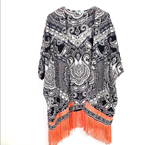 Nostalgia Boho Kimono Orange Fringe - Picture 1 of 8